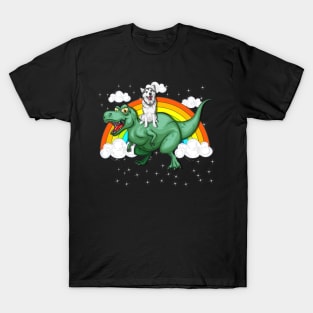 T Rex Dinosaur Riding Siberian Husky T-Shirt